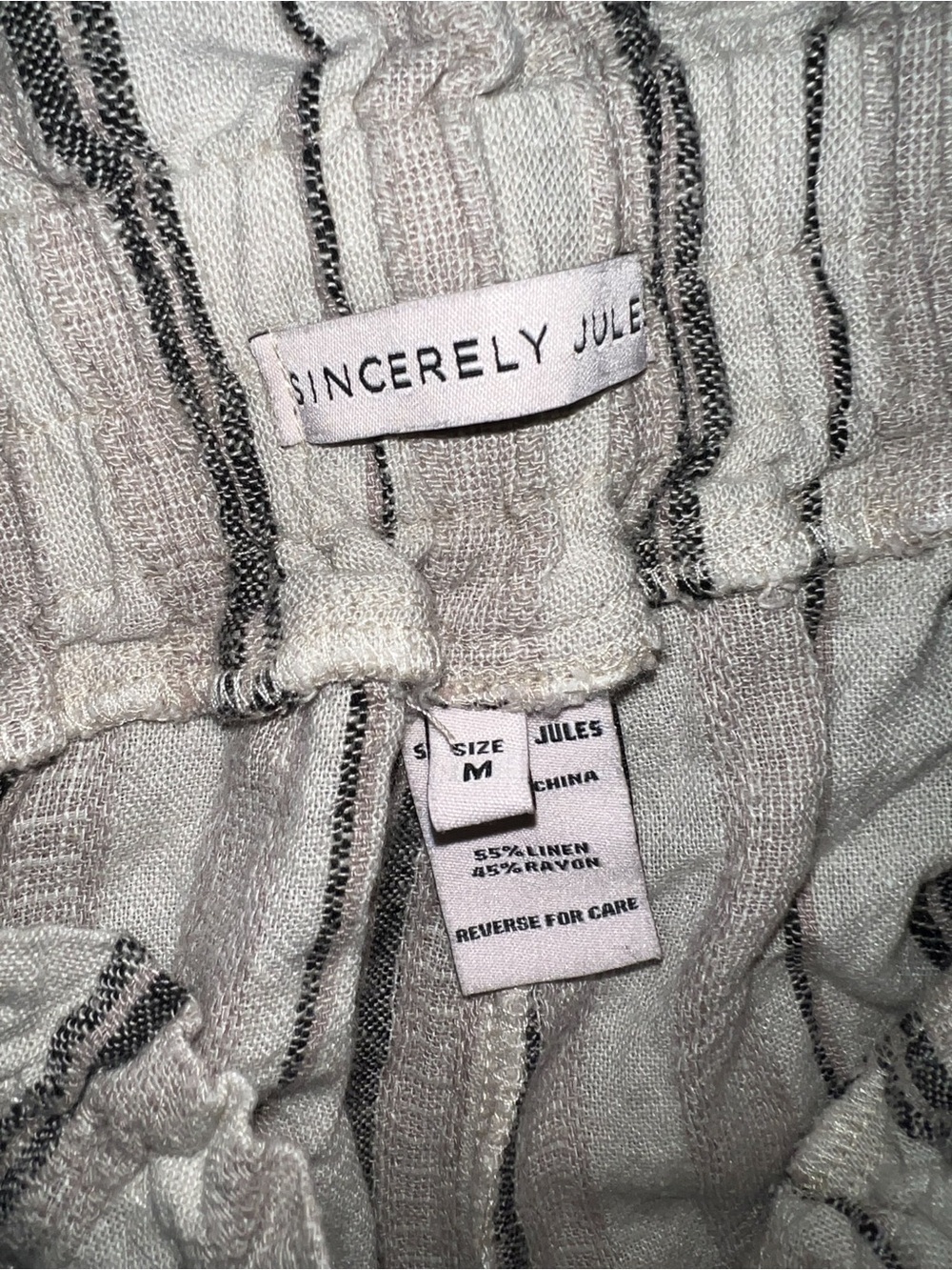 Sincerely Jules Striped Lightweight Linen Blend Wide Leg Raw Hem Pants, Size M - Picture 2 of 9